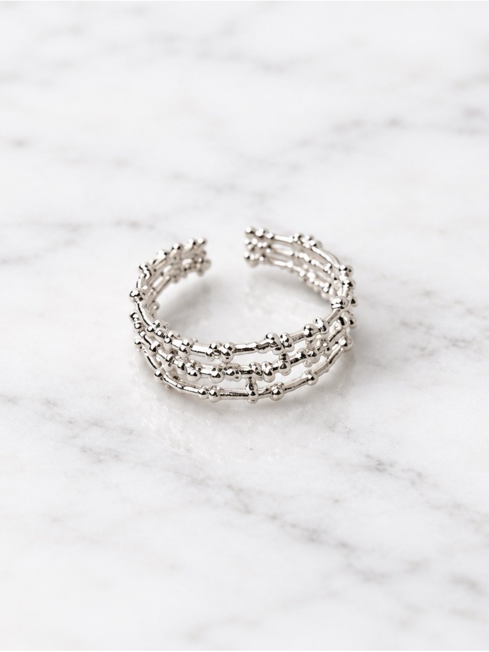 2393-61 NWT 925 Sterling Silver Beaded Barbed Wire Layered Ring | Adjustable